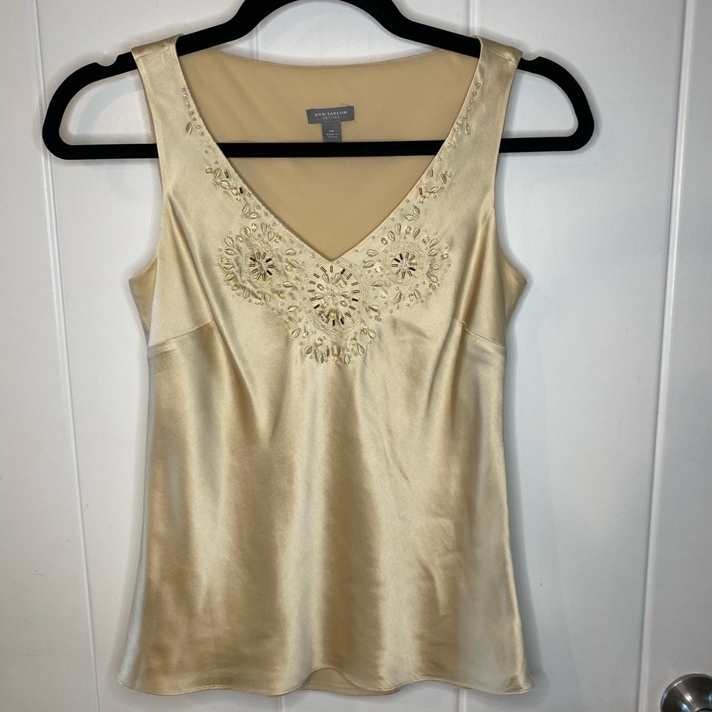 Gold silk Ann Taylor beaded tank